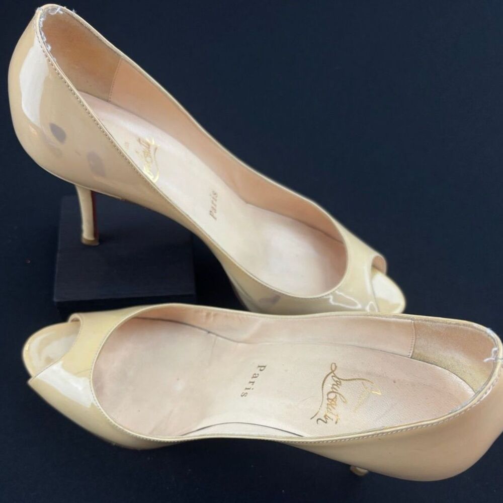 ~ Christian Louboutin Authentic Pumps 37.5 Flaws Heels 3" PeepToe 7.5 Very Privé - Picture 12 of 16